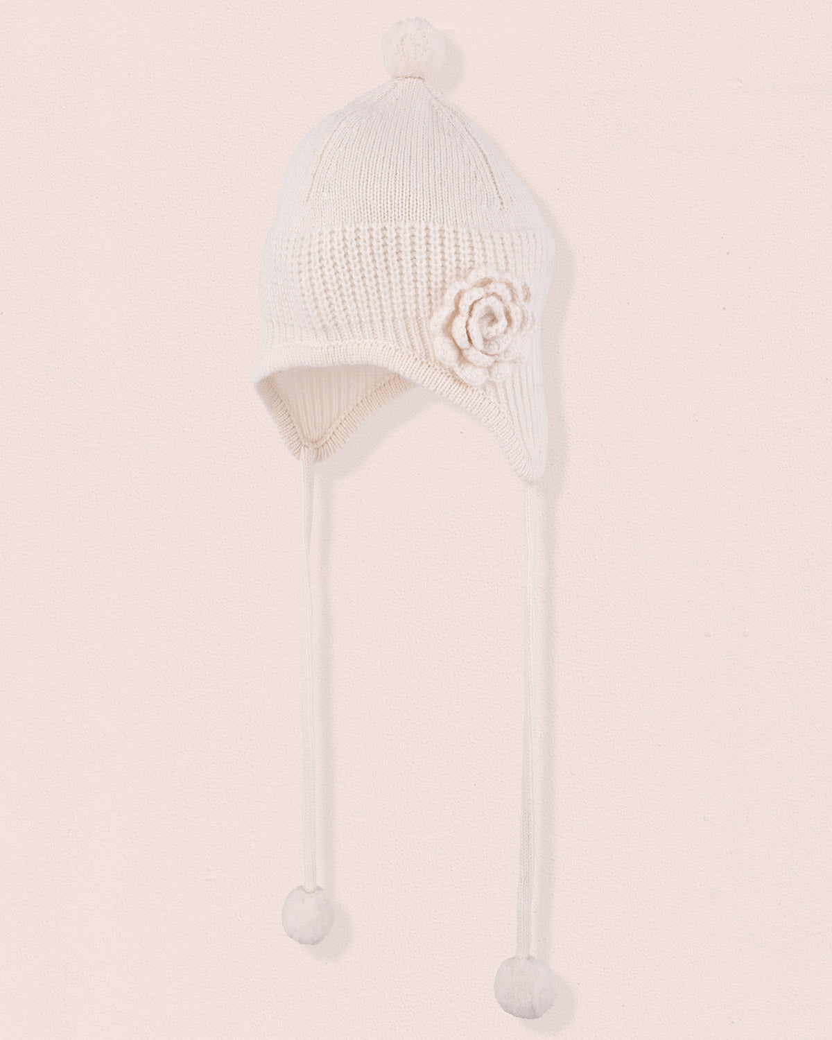 Cashmere Cream Flower Earflap Hat